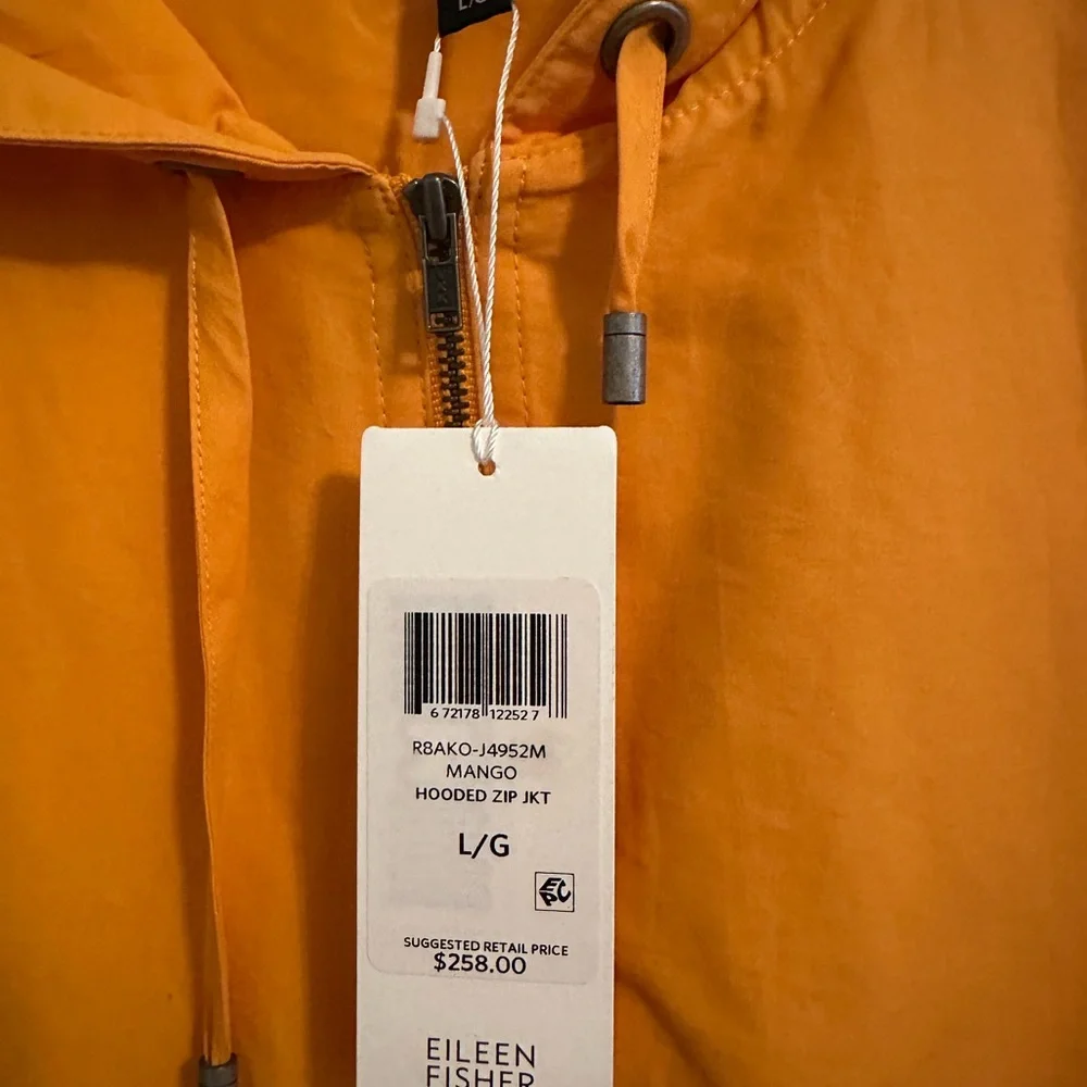 Eileen Fisher Rain Jacket. Vibrant Orange Hooded Jacket - Picture 4 of 4